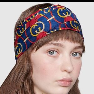 New Gucci Headband silk twill with rhombus print